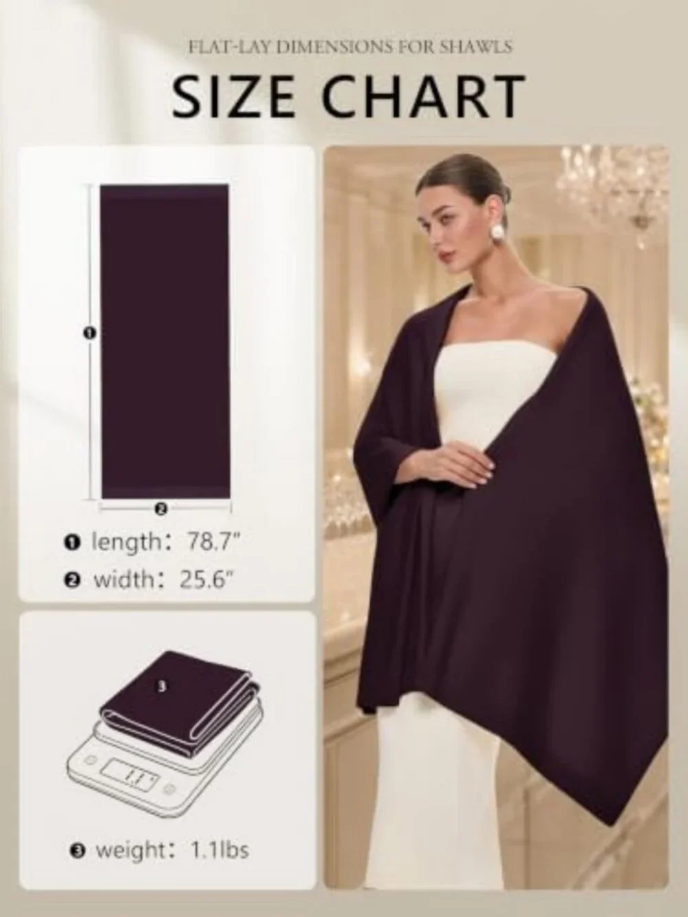 Elegant Women's Pashmina Shawl Wrap - Large Winter Scarf for Weddings & Evenings
